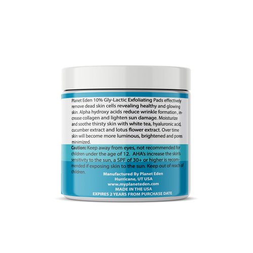 10% Gly-Lactic Lactic and Glycolic Exfoliating Nightly Skin Pads ULTRA PURE - Sensitive SKIN - Moisturizing Hyaluronic Acid, Lotus Flower, White Tea