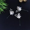 3pcs Crystal Bride Wedding Pearl Hair Pins Flower Hair Piece Rhinestone Bridal Hair Accessories for Bun Women and Girls Silver Flower Headpieces for Brides Bridesmaids Women Girls