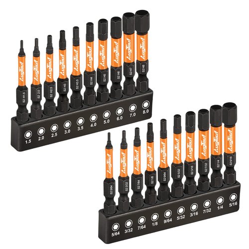 toolant Impact Hex Head Allen Wrench Drill Bit Set 20pcs (Metric&SAE), 1/4” Hex-Shank S2 Steel Hex Bits Set, CNC Machined Tips with Magnetism, 2” Long with Storage Box