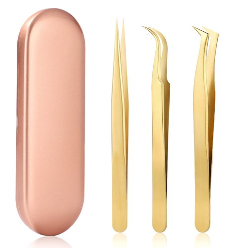 Etercycle High Precision Lash Tweezers Set - Includes 3 Stainless Steel Eyelash Tweezers for Classic Individual and Volume Lash Extensions. Complete with Storage Box