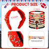Quelay Game Day Headband for Women and 8 Pcs Bracelets Accessories Pearl Rhinestone Jeweled Knotted Headband Beaded Stretch Bracelet for Game Day Gifts Jewelry(Red,Red Black)