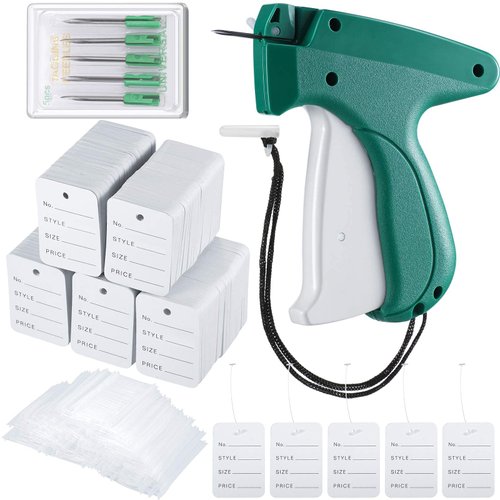 6006 Pcs Clothes Garment Tag, Tagging Gun for Clothing with 6 Needles Attacher Garment Tag Price Tags 2 Inch Standard Plastic Fasteners Barbs Clothing Paper Tag Size Name Style Steel (Green)