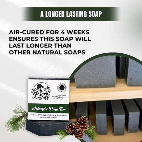 The Black Stuff All Natural Bar Soap for Men Handmade Cold Process Soaps with Organic Ingredients and Essential Oils - Mens Soap for Daily Use, Atlantic Pine Tar (5 Packs)