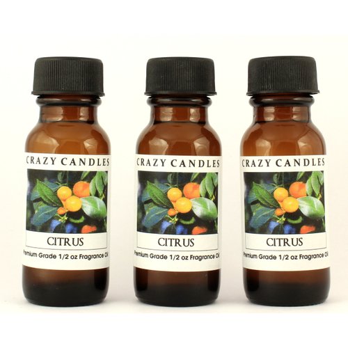 Crazy Candles Citrus 3 Bottles 1/2 Fl Oz Each (15ml) Premium Grade Scented Fragrance Oil (Blends of Orange, Lemon, and Lime)