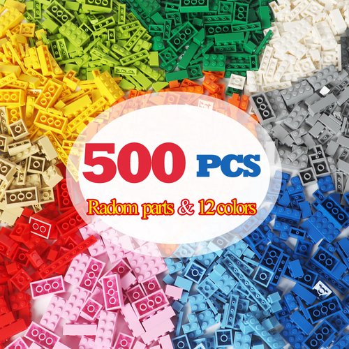 ekuzi Building Bricks Compatible with Lego Classic, 500 Pieces Basic Bulk Building Blocks in Random Color