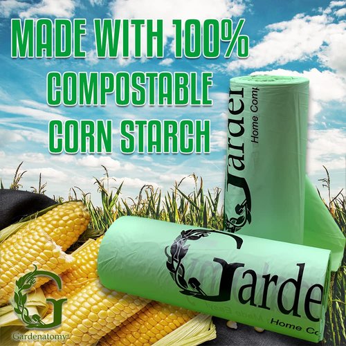 Compostable Trash Bags for Kitchen Compost Bin - Fits 1, 1.2, 1.3, 1.5 Gallon Biodegradable Compost Bags for Kitchen Pail liners- Package of 2-50 bags per Roll fits Gardenatomy, Goldsol and Other Bins
