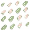 Almond Press on Nails Short Green Fake Nails Acrylic Glossy False Nails with Designs Artificial Full Cover Glue on Nails Stick on Nails for Women Girls Nail Decorations 24Pcs