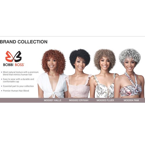 Bobbi Boss Human Hair Blend Wig - MOG001 HALLE, High Heat Resistant Wigs (1B)