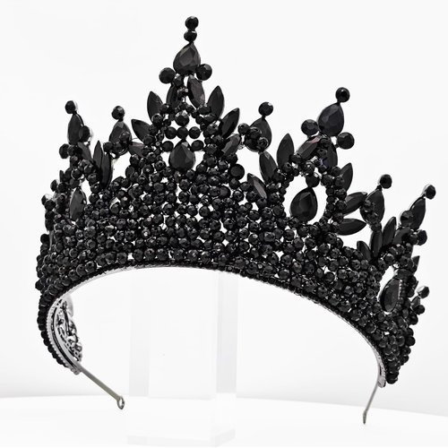 Extra Big Crown for Women Black Gothic Tiara 5" Tall Pageant Queen Tiara Headband Black Wedding Crown for Quinceanera Costume Cosplay Halloween