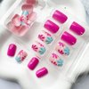 24Pcs Flower Press on Nails Short Square Fake Nails Blue Pink Stick on Nails Full Cover Flowers False Nail Tips Acrylic Spring Summer Glue on Nails Cute Floral Nail Art Decorations for Women