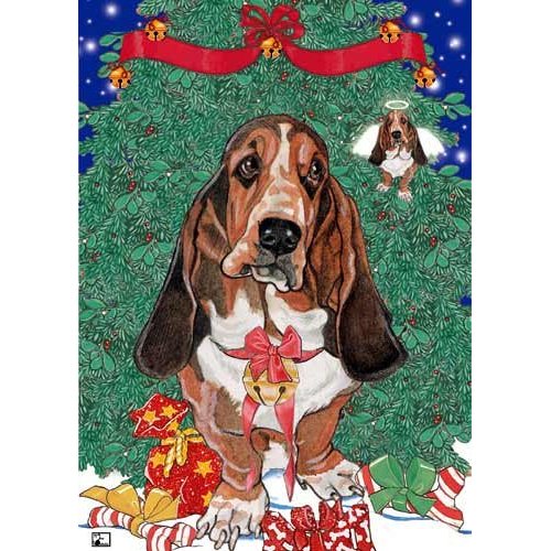 Pipsqueak Basset Hound Christmas Cards Angels : 10 Holiday Cards with Red Envelopes - ADORABLE!