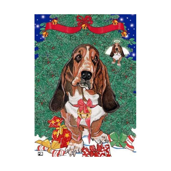 Pipsqueak Basset Hound Christmas Cards Angels : 10 Holiday Cards with Red Envelopes - ADORABLE!