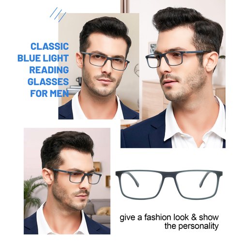 OCCI CHIARI Anti Blue Light Glasses Black Men's Reader Classic 0 1.0 1.5 2.0 2.5 3.0 3.5 (Blue Grey, 2.0)