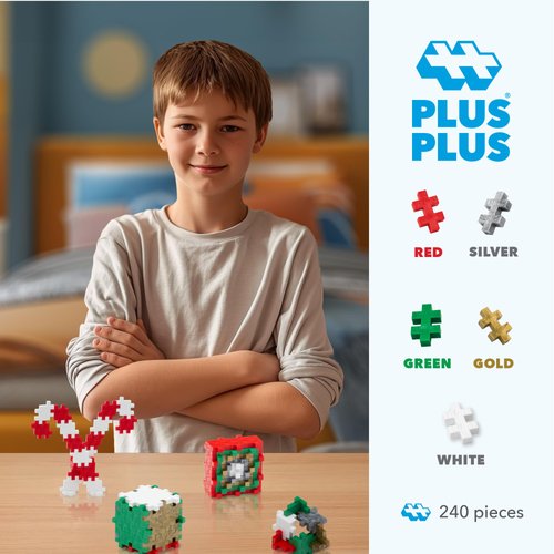 PLUS PLUS 240 Piece Interlocking Building Blocks for Kids, Open Ended Connecting Toys, STEM Bin Classroom Mini Manipulatives - Holiday Mix Play Tube