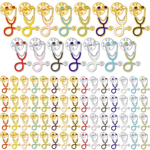 Stethoscope Brooch Pins Nurse Week Gifts, Stethoscope Lapel Pin Clothing Bags Decoration Brooch for Girls Medical Students Doctor Nurse Graduation Presents, Assorted Colors (30 Pieces)