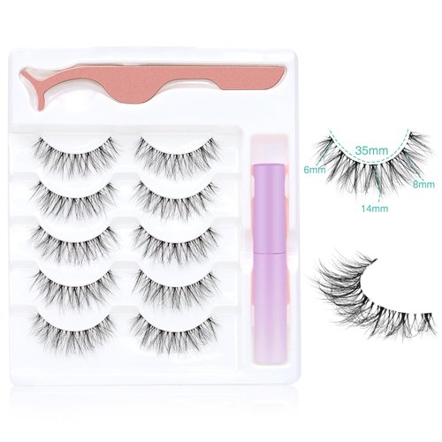 Obeyalash 5 Pairs False Eyelashes Natural Fake Eye Lashes Clear Band Natural Look Wispy Eyelashes with Eyelash Adhesive