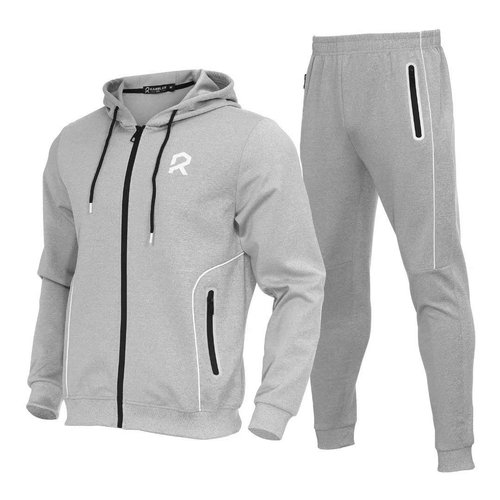 R RAMBLER 1985 Active mens tracksuit fashion hooded outfits running Sweatsuit set,full zip jogging suits sports outwear(light grey,XXL)