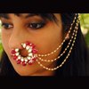 Abhika Creations Handmade Indian Tradtional Nath With Hair Chain Golden Pierce Nose Ring With Hair Chain Designer Bridal Jewelry Nathani Stylish Nose Ring (Maharani Nath)