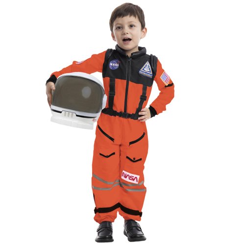 Spooktacular Creations Astronaut Costume with Helmet, Space Suit for Kids and Toddler with Movable Visor Helmet, Kids Astronaut Costume for Halloween Costumes Party Favor Supplies Orange XL