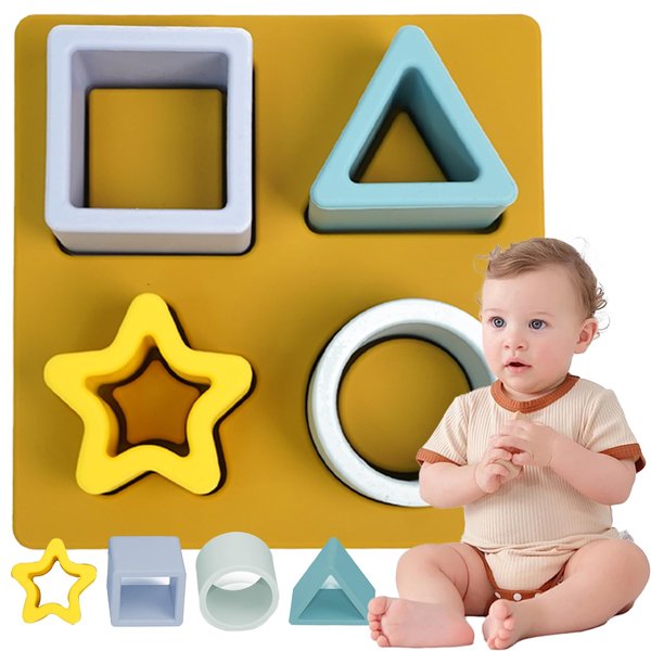 Silicone Shape Sorter Puzzle, Silicone Stacking Shape Sorting Puzzle Toys, Educational Toys for Infants and Toddlers