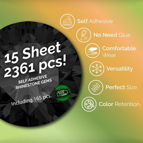 FACEGEM LONDON 15 Sheet Face Gems Rhinestone -SELF ADHESIVE- Rhinestones for Eyes Face Body Nails, Face Glitter, Nail Gems Rhinestone, Face Jewels Rhinestone for Party, Rave Festival, Make up