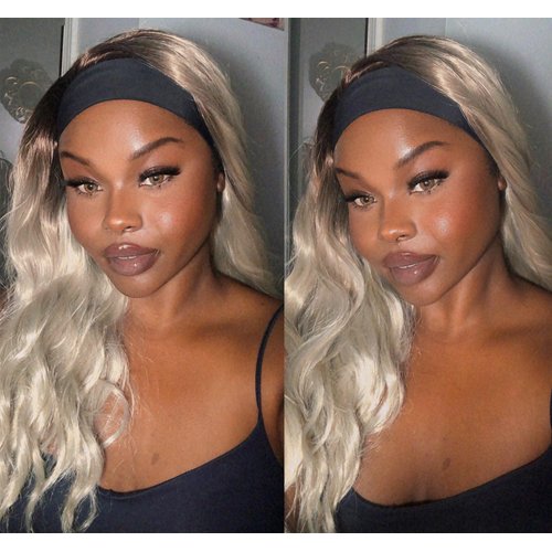 vedar Headband Wig for Women, Ombre Brown Blonde Wigs with Brown Roots, Loose Curly?Headband?Wig, Synthetic Hair Glueless Wig, Aesthetic Hair Wig with 3 Free Headbands Best Wig 20 inch VEDAR-153