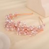 Teyglen Bridal Wedding Crystal Headband Pink Rhinestone Pearl Beads Headband Hair Crown Handmade Leaf Headpiece Hair Accessories for Women Party Prom (Pink)