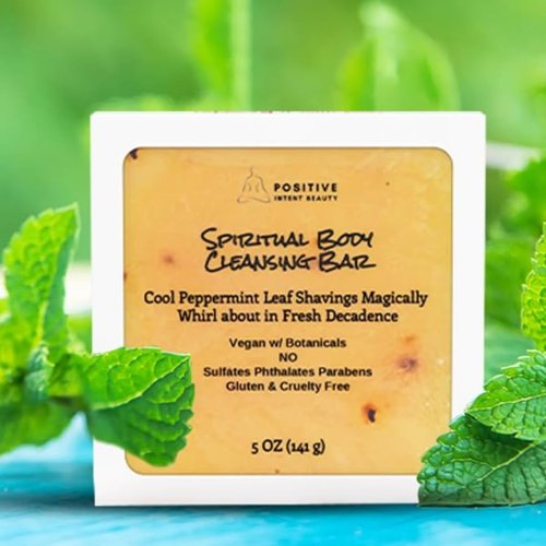 Positive Intent Beauty, Spiritual Vegan Soap Bar, Gentle Cleanse with Exfoliating Peppermint Leaves, Nourish, and Soften Skin, Mothers Day, Unique Gift Ideas, Cruelty Free, 5oz