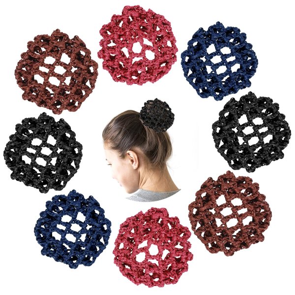 Ballet Hair Bun Covers and Nets 8 Pieces Ballet Dance Bun Covers Elastic Women Hair Nets Stretchy Elastic Hair Nets for Buns Invisible Knit Hairnets Handmade Crochet Bun Cover for Dance Women Girls