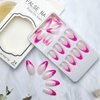 24Pcs Hot Pink French Tip Press on Nails Short Almond Fake Nails Reusable Acrylic False Nails Natural Nude Pink Full Cover Glue on Nails Glossy Artificial Nails Stick on Nails for Women Nail Decor