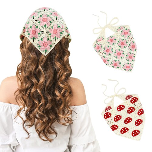 DOCILA 2 Pcs Crochet Bandanas Headbands Women Cute Red Mushroom Hair Scarf Tie Kontted Headscarf ...
