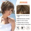 MIMAN Short Hair Wigs with Bangs Brown Mixed Blonde Pixie Cut Wig Short Hair Cuts for Women Natural Looking Synthetic Wigs for Halloween Costumes Daily Party Use
