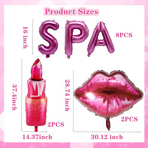 32 Pcs Spa Party Balloons Pink Spa Theme Birthday Party Supplies Lip Lipstick Cosmetics Balloons Decorations for Girls Spa Day Makeup Party (rose red)