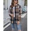 Yeokou Women's Fall Color Block Plaid Flannel Shacket Jacket Button Down Shirt Coat Tops(Khaki-M)