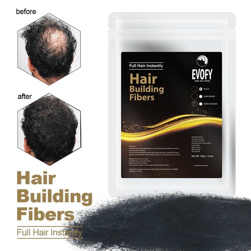 Evofy Hair Fiber Refill bag, for Thinning Hair & Bald spots, Hair Building Fibers, Natural and Undetectable, Instantly Thicker Fuller Hair in 30 Sec, Hair Powder for Women & Men (Dark Brown) 100g