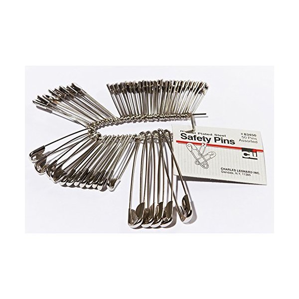 CHARLES LEONARD SAFETY PINS ASSORTED SIZES 50PK (Set of 3)