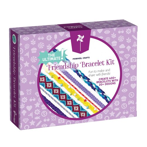 Pinwheel Crafts Friendship Bracelet Kit – String Bracelet Making Kit for Girls 8-12 – 100 Floss, Colored/Metal Beads, Braiding Clip, 20+ Bracelet Maker Design Book – DIY Bracelet Kit for Kids Gift