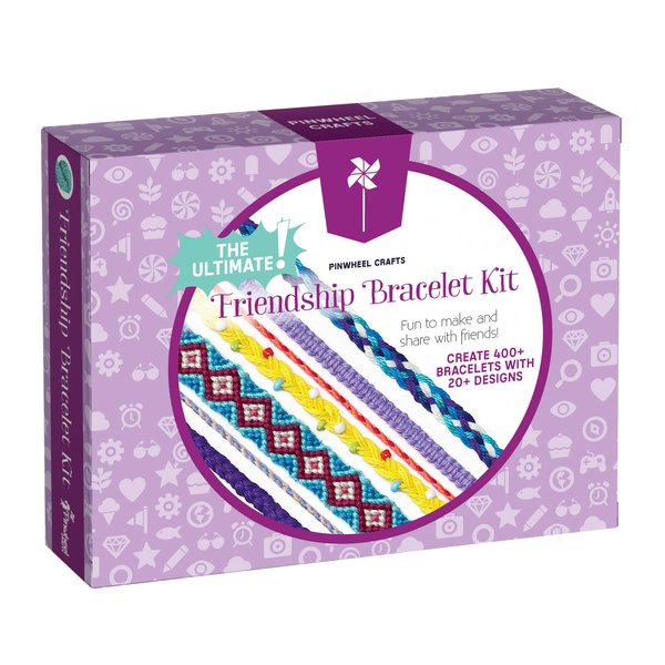 Pinwheel Crafts Friendship Bracelet Kit – String Bracelet Making Kit for Girls 8-12 – 100 Floss, Colored/Metal Beads, Braiding Clip, 20+ Bracelet Maker Design Book – DIY Bracelet Kit for Kids Gift