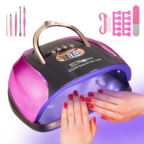 UV LED Nail Light, 256W High Power Nail Gel Light, 4 Timer Settings and Professional Manicure Nail Lamp with Automatic Sensor(Comes with 9 Free Gifts)
