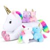 Pegmapri 16inch Unicorn Stuffed Animals PlaySet- Unicorn Doll Toy Gifts for Girls - Stuffed Mommy Unicorn with 4 Baby Plush Unicorns