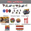 Heidaman Dirt Bike Party Decorations，Dirt Bike Birthday Decorations For Boys，Motorcycle Birthday Decorations,Set Included Banner Backdrop Tablecloth Balloon Cake Toppers Cupcake Toppers 7 "Plate 9"