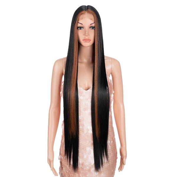 Style Icon 38" Highlight Wig Super Long Straight Wigs 6" Deeper Middle Part Lace Lace Front Wigs Multiple Color Long Straight Wig (38", HL2/130R)