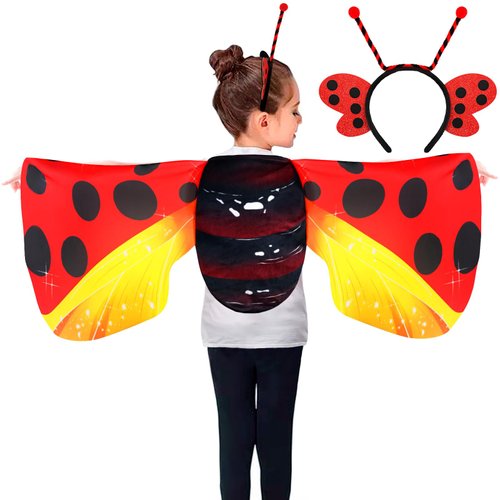 iROLEWIN Ladybug Wings Costume for Girls with Headband Toddler Dress-Up Csotumes as Boys Girls Pretend Play Halloween Party