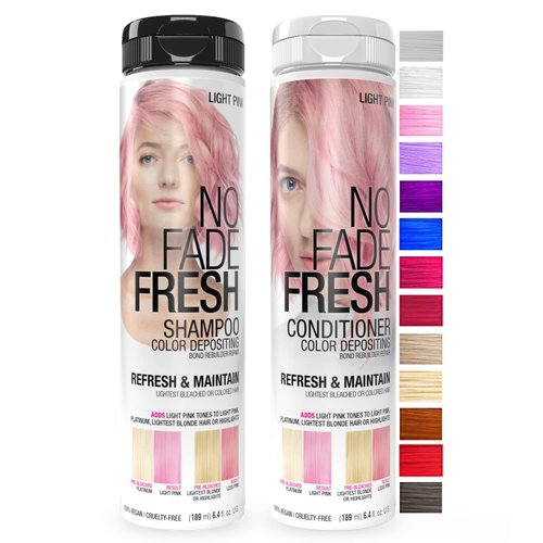 No Fade Fresh Light Pink Hair Shampoo + Conditioner Duo - Enhance Color, Prevent Fading & Refresh Pastel Purple Tint, Temporary Hair Dye