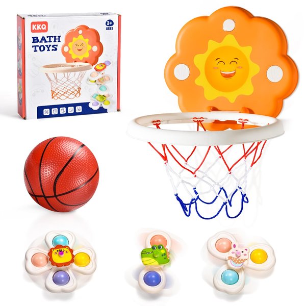 KKQ Bath Toys for Kids Ages 1-3,Toddler Suction Cup Spinner Toys and Bathtub Basketball Hoop,Fun Barhroom Water Toys As Birthday Gift for Baby 1 2 3 4 Year Olds