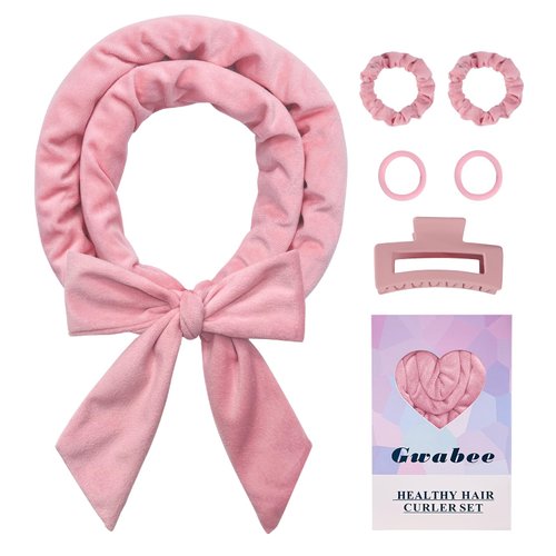 Gwabee Hair Curlers No Heat Curling Rod Headband, 70" Long Soft Hair Curler to Sleep In Overnight Curls, No Heat Curl Headband Ribbon Wrap for Women Long Hair, 6 PCS Hair Rollers Curling Set -Pink