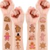 100 PCS Funny Pink Gingerbread Temporary Tattoos Sticker Birthday Gingerbread Man House Cookie Candy Christmas Party Decorations Supplies Favors Boys Girl Cute Fake Tattoo School Reward Themed Winter