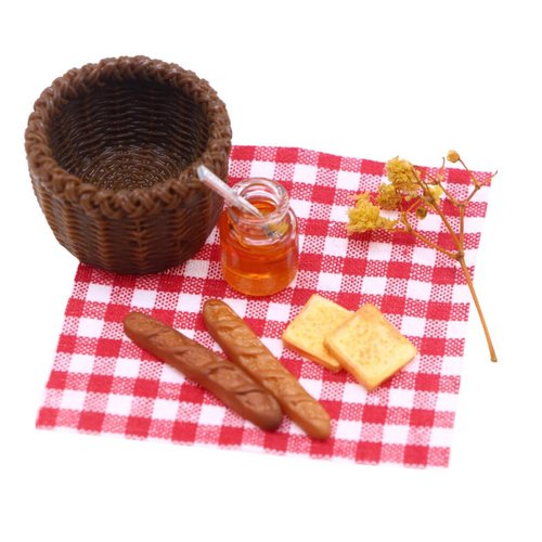 UPKOCH Miniature Food Dollhouse Accessories Decor Set, 1:12 Scale Bread Honey Basket Picnic Cloth Flowers, Tiny Realistic Kitchen Decoration Accessories Mini Room Display Props Models