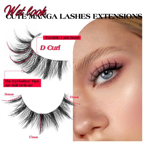 Manga Lashes Natural Look Anime False Eyelashes Wispy False Lashes 3D Eye Lashes Pack 15mm Volume Fake Eyelashes 10 Pairs Korean Lashes CORUSCATE