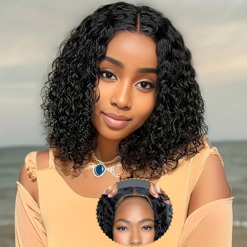 Wear and Go Glueless Wigs Human Hair Pre Plucked Pre Cut Water Wave Bob Wig Human Hair Lace Front Wigs for Beginners No Glue 4x4 Lace Closure Glueless Wigs for Black Women Human Hair 12 Inch